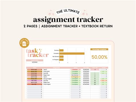 Assignment Tracker School Spreadsheet Google Sheets Book Tracker Task Spreadsheet College ...