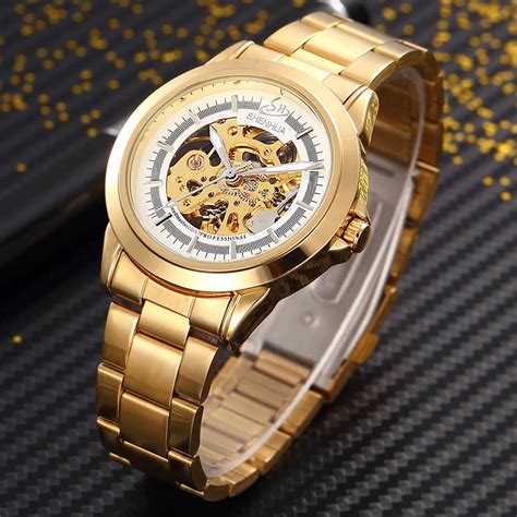 New Luxury Gold Watches Men Famous Brand SHENHUA Automatic Mechanical Skeleton Watches For Men ...