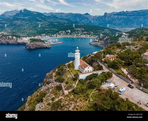 Beautiful aerial view of the lighthouse near harbour of Port de Soller Stock Photo - Alamy