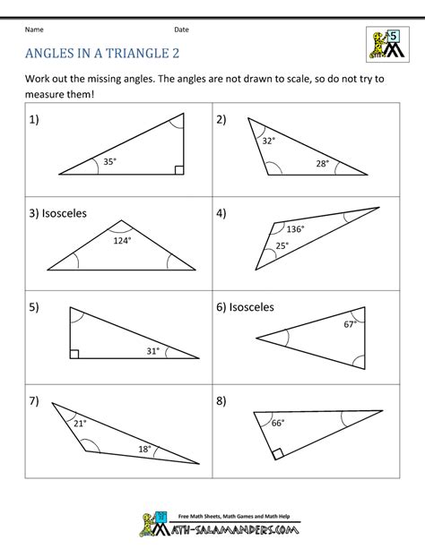 Sum Of Interior Angles Triangle Worksheet