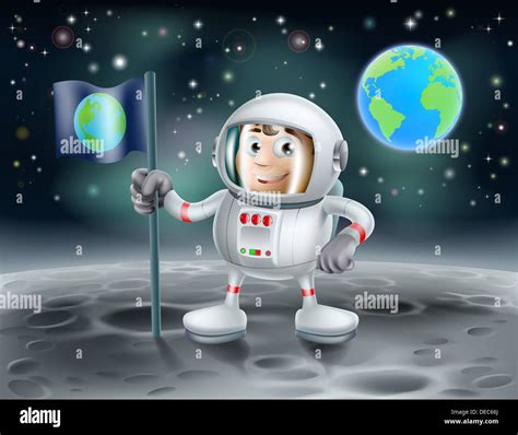 Cartoon Astronaut On The Moon