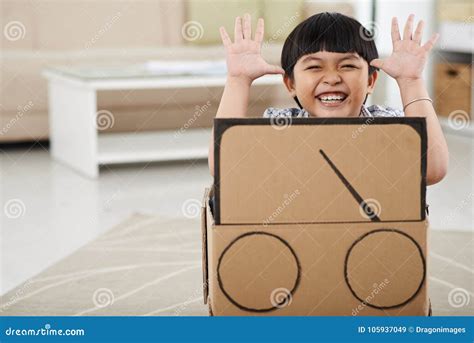 Kid Playing with Cardboard Car Stock Image - Image of vietnamese, handmade: 105937049