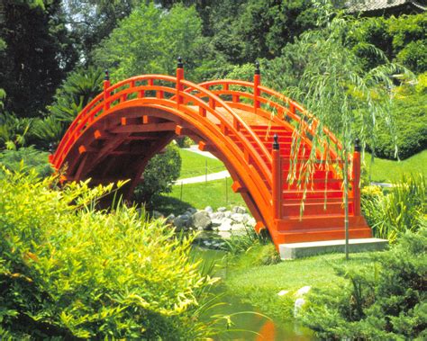 Japanese Garden - Orange small bridge in the park