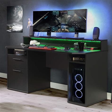 RestRelax - Warrior Gaming Desk UK's #1 Gaming Desk With LED Lights 160CM x 91CM x 72CM Computer ...