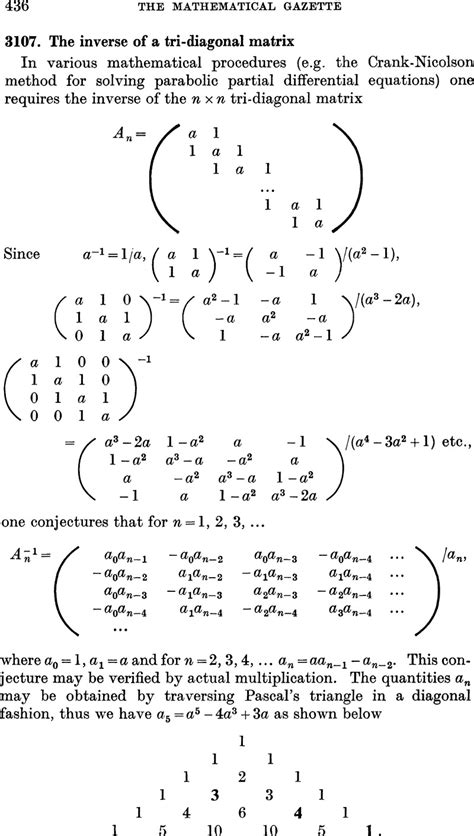 3107. The inverse of a tri-diagonal matrix | The Mathematical Gazette | Cambridge Core