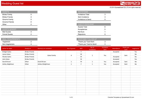 Wedding Guest List Excel Spreadsheet Template For Your Needs