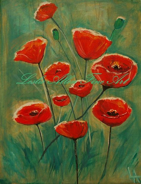 Poppy Poppies Red Painting Poppie Abstract by LeslieAllenFineArt