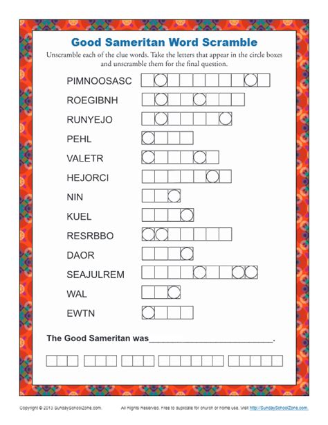 Parable Of The Good Samaritan Worksheet