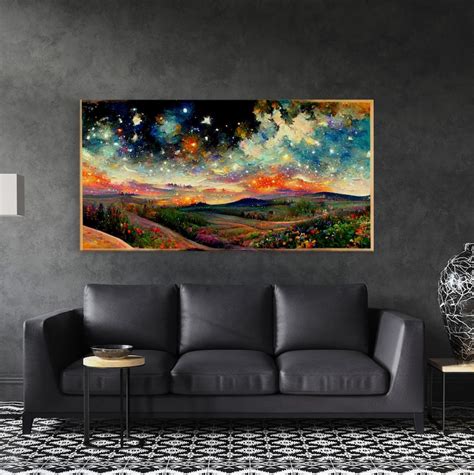 Night Starry Sky Landscape on Canvas Print Colorful Night Sky - Etsy