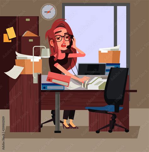 Stressed tired office worker business woman hard working. Work days vector cartoon illustration ...