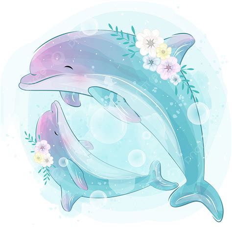 Watercolor Dolphin Vector Hd Images, Cute Little Dolphin With Watercolor Effect, Watercolor ...