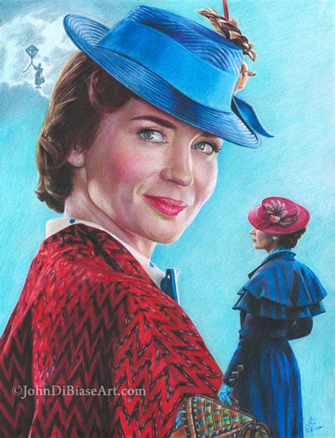 Emily Blunt in “Mary Poppins Returns” Freehand Colored Pencil Drawing – The Artwork of John DiBiase