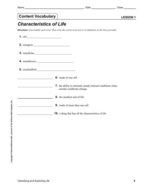 Characteristics Of Life Worksheet – Zip Worksheet