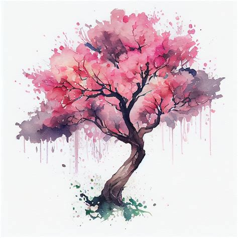 Premium Photo | Cherry blossom sakura tree with pink flowers watercolor landscape illustration