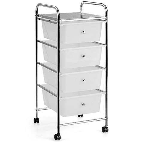 Costway 4-Drawer Cart Storage Bin Organizer Rolling w/Plastic Drawers Clear | Oriental Trading