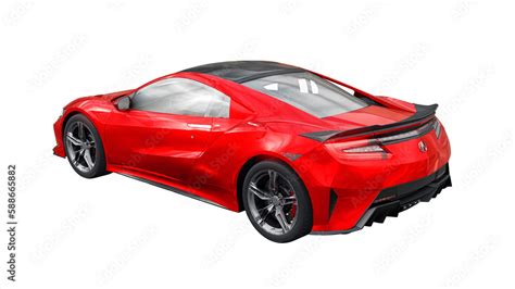 San Diego, USA. March 26, 2023. Red Acura NSX Type-S 2022 on a white background. Hybrid ...