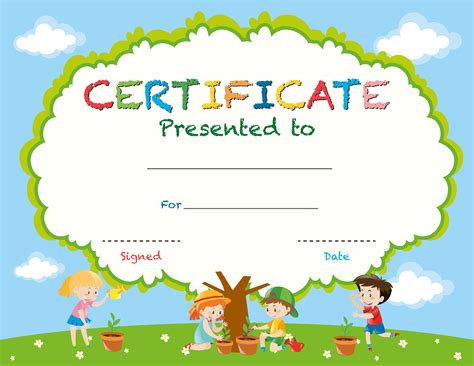 Certificate template with kids planting trees 413801 Vector Art at Vecteezy