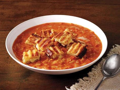 Easy Tomato Soup and Grilled Cheese Croutons Recipe | Ina Garten | Food Network