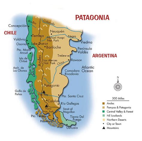 Map of Patagonia: Region at the Southern End of South America