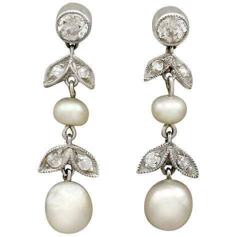 Antique Pearl Diamond Gold Drop Earrings at 1stDibs