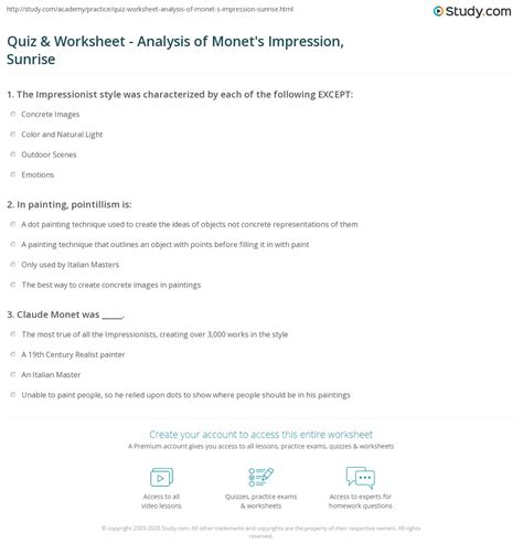 Quiz & Worksheet - Analysis of Monet's Impression, Sunrise | Study.com