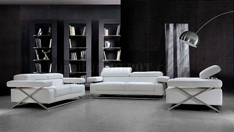 Modern Full Italian Leather 3PC Living Room Set Linx White