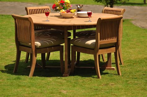 Teak Dining Set: 4 Seater 5 Pc: 60" Round Table And 4 Giva Armless Chairs Outdoor Patio Grade-A ...