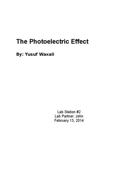 Lab Report #1 Photoelectric Effect | PDF | Photoelectric Effect | Light