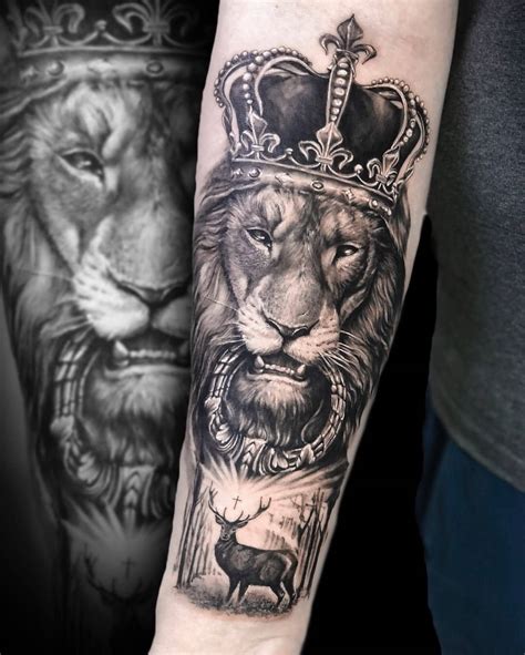 Lion With Crown Tattoos