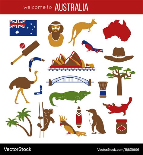 Set of australia culture symbols collection icons Vector Image