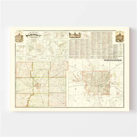 Vintage Map of Marion County, Indiana 1866 by Ted's Vintage Art