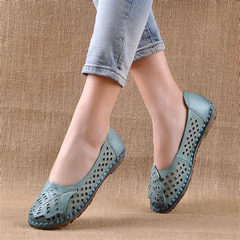 Nice Women Loafers Lady Flat Shoes Woman Summer Flats Comfortable Soft Outsole Genuine Leather ...