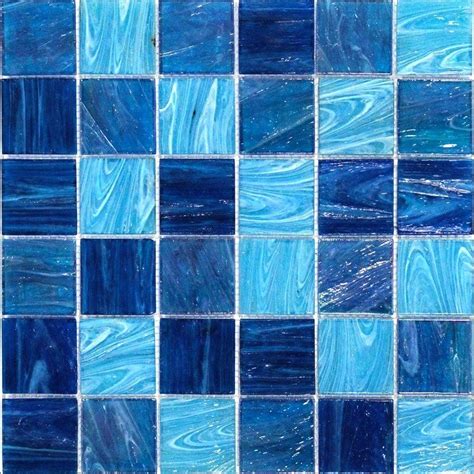 Splashback Tile Aqua Blue Ocean Mesh-Mounted Squares Glass Floor and Wall Tile - 3 in. x 6 in ...