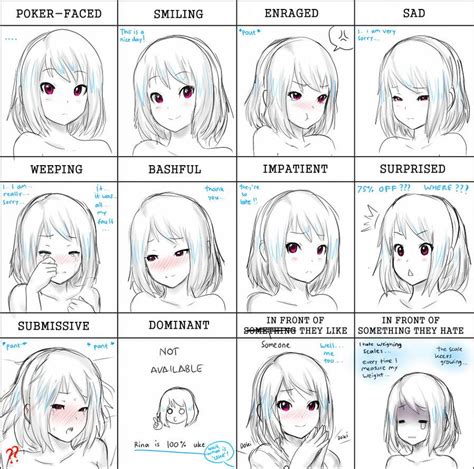 CR: Rina's Expression Meme by Erkaz Anime Face Drawing, Drawing Face Expressions, Anime Faces ...