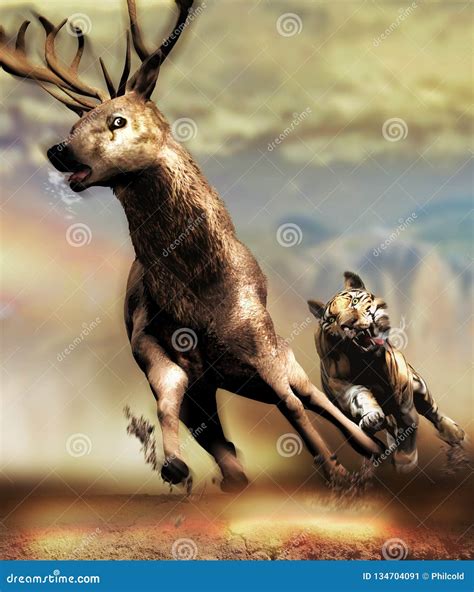 Tiger chasing deer stock illustration. Illustration of defending - 134704091