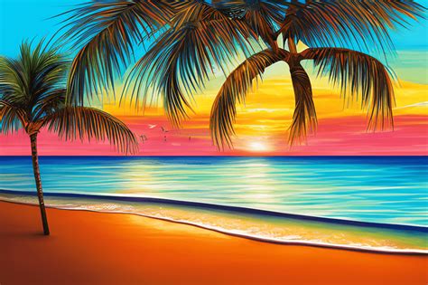 Caribbean Cruise Ship Sunset Background Beach Scene Palm Trees Sparkle · Creative Fabrica