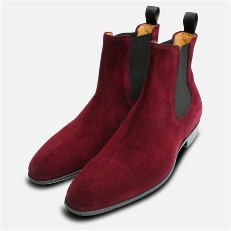 Rich Burgundy Velour Suede Mens Chelsea Boots