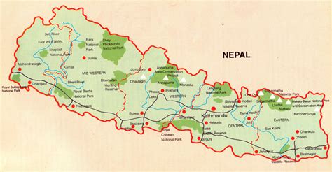 Detailed map of Nepal with national parks, roads and major cities | Nepal | Asia | Mapsland ...