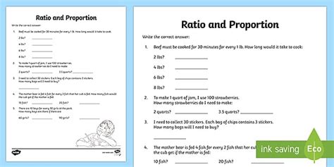 Ratio and Proportion Activity for 4th-5th Grade - Twinkl