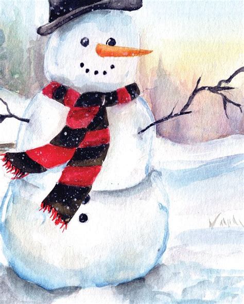 Snowman painting, Christmas watercolor, Watercolor