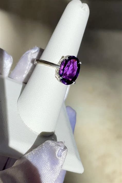 Large Amethyst Solitaire Ring Sterling Silver Classic Style Design