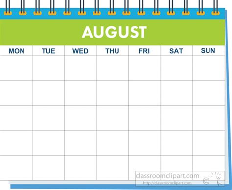 Calendar Clipart - month-spiral-august-calendar-clipart - Classroom Clipart