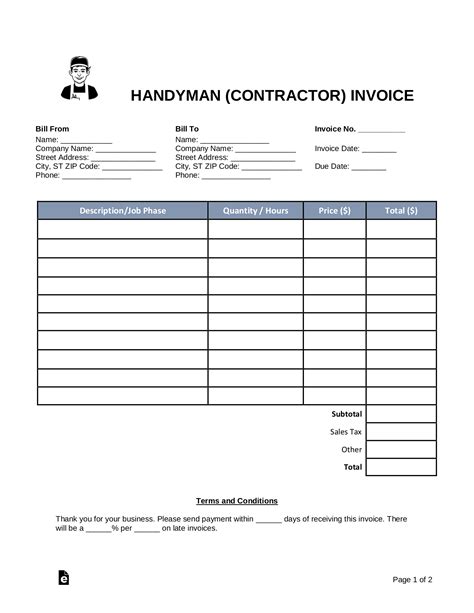 Free Handyman (Contractor) Invoice Template - PDF | Word – eForms