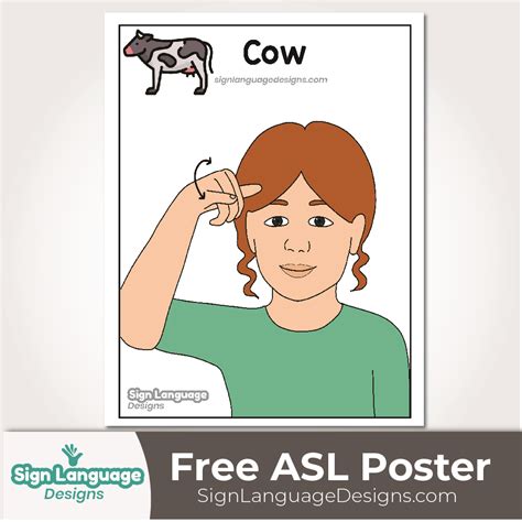 Free ASL Sign Poster - COW - Sign Language Designs