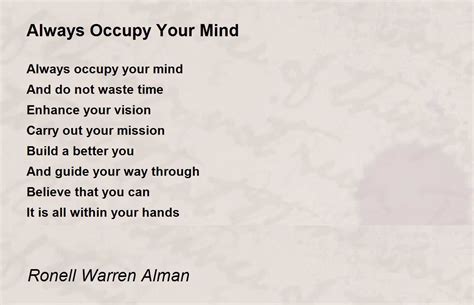 Always Occupy Your Mind - Always Occupy Your Mind Poem by Ronell Warren Alman