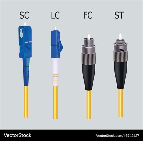 Fiber optic cable with sc lc fc and st connector Vector Image