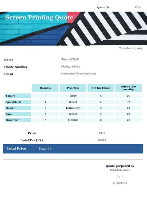 Screen Printing Quote - PDF Templates | Jotform