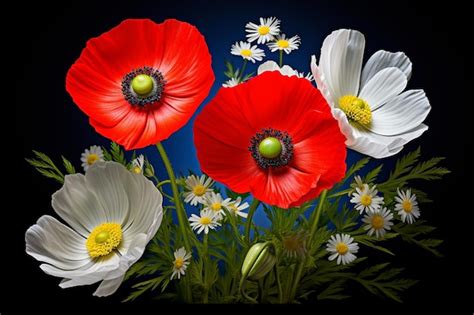 Premium Photo | Daisy and poppy flowers bouquet