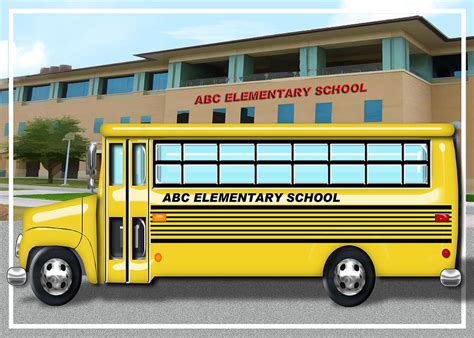 School Bus In Front Of School Painting by Elaine Plesser