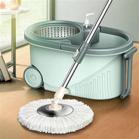 Tebru 360° Rotating Spin Mop Microfiber Mop Head Bucket Dry Wet Floor Cleaning System, Cleaning ...